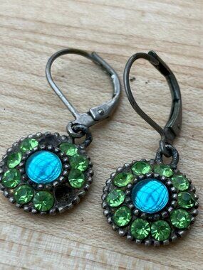 Baked Beads VT Crystal Halo Drop Earrings - Turquoise/Green